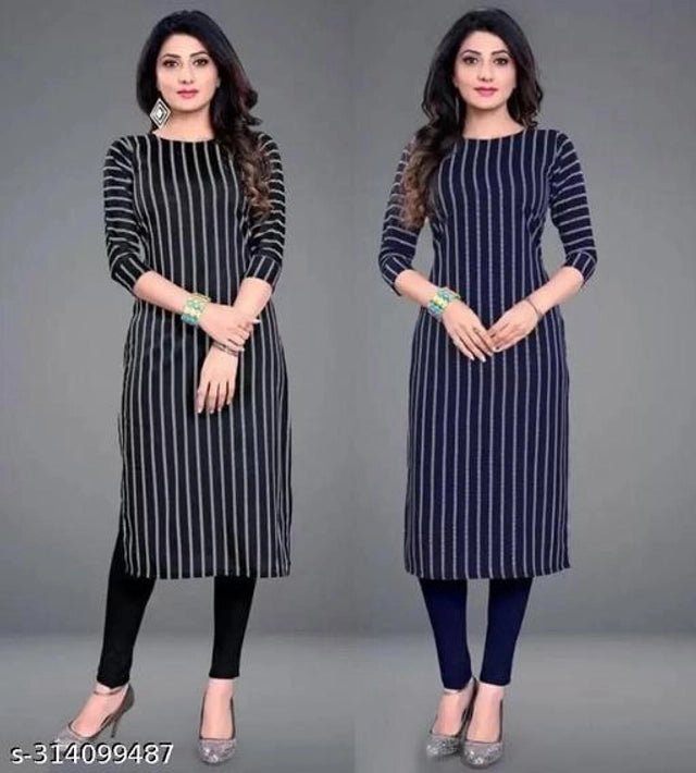 Crepe Striped Kurti for Women (Black & Blue, S) (Pack of 2) - Pickkart