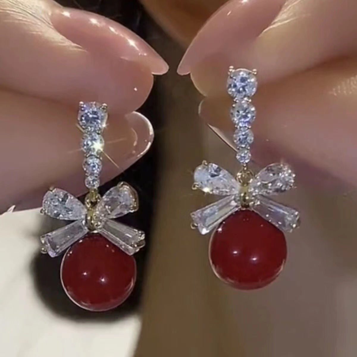 Cute Fashion Bead Bow Earrings For Women - Pickkart