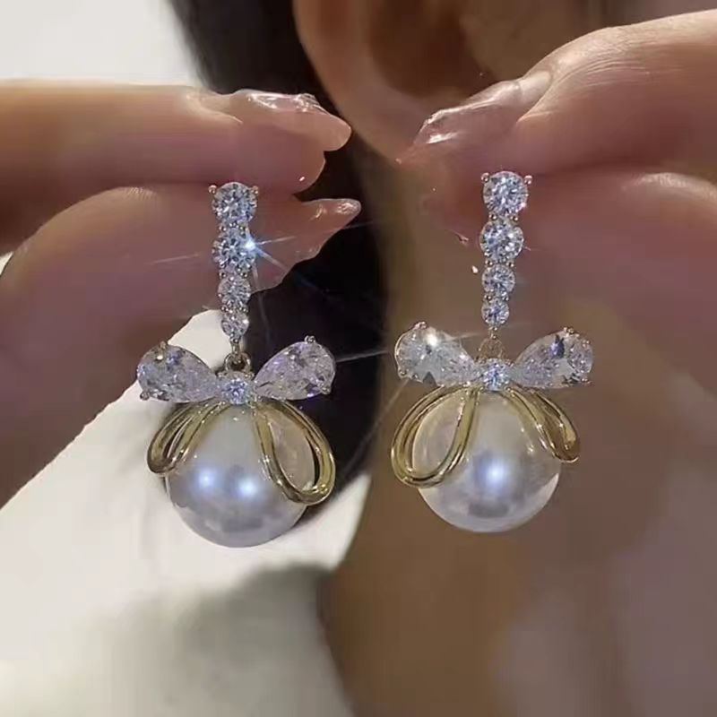 Cute Fashion Bead Bow Earrings For Women - Pickkart
