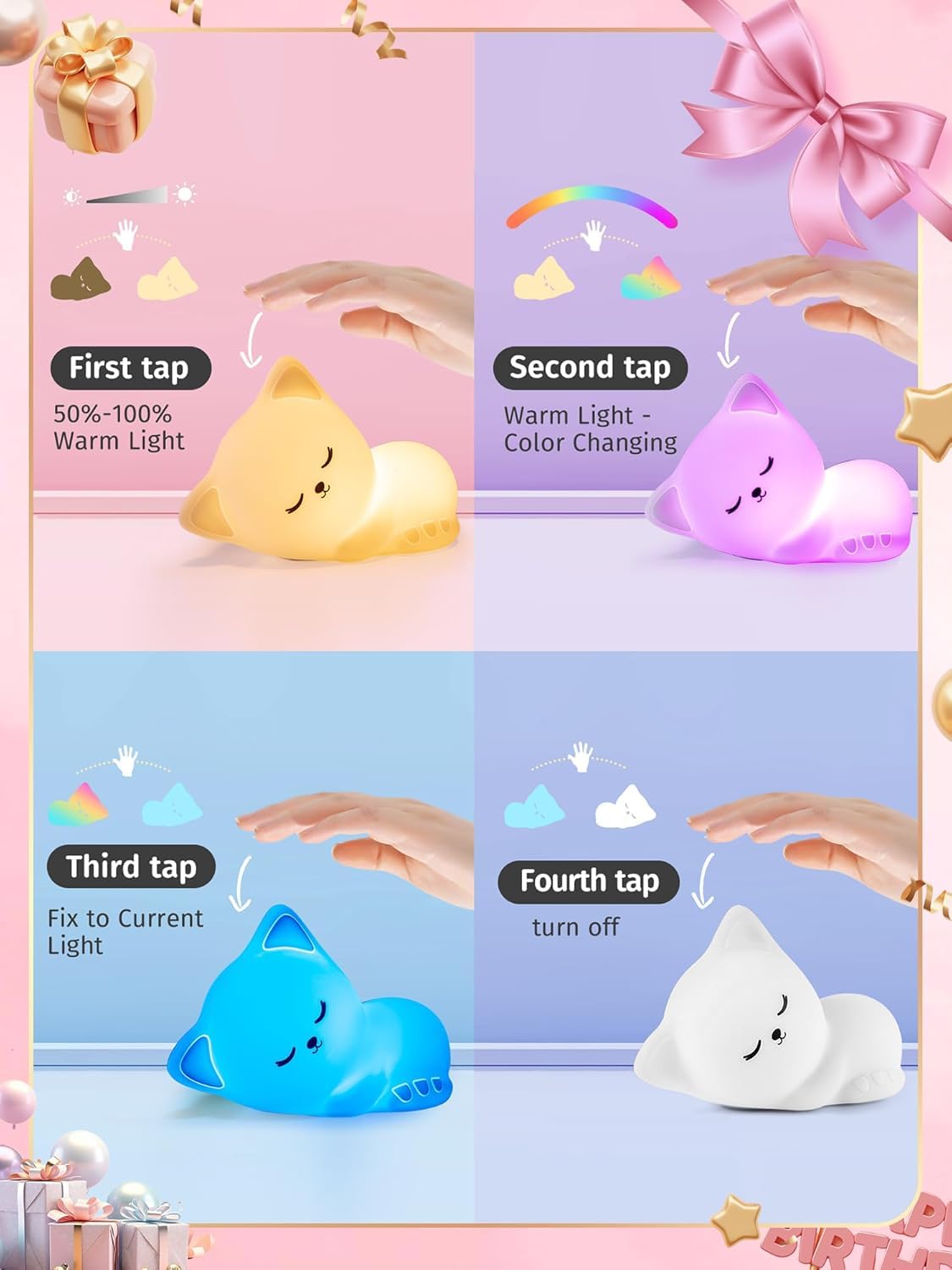 Desidiya® Touch Silicone Panda Light – Night Light for Kids, Girls & Boys | Cute Bedroom Decor for Women | Valentine Special - Pickkart