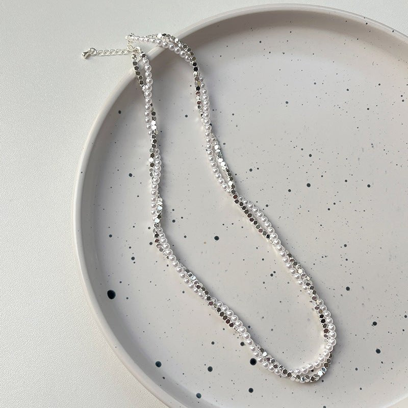 Double - layer Winding Small Pieces Of Silver Pearl Necklace For Women - Pickkart