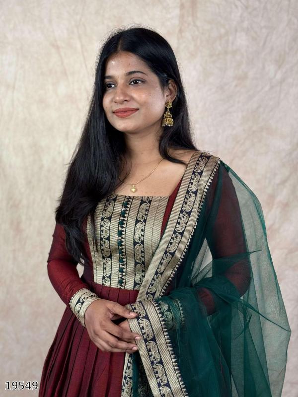 Elegant Traditional Women's Gown & Dupatta Set, Vichitra Silk, Jacquard Work - Pickkart