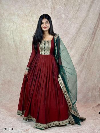 Elegant Traditional Women's Gown & Dupatta Set, Vichitra Silk, Jacquard Work - Pickkart