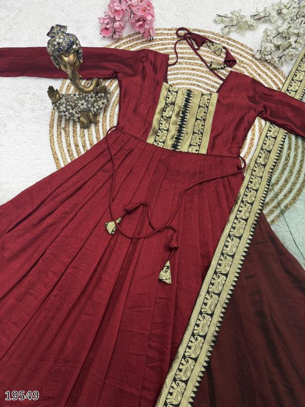 Elegant Traditional Women's Gown & Dupatta Set, Vichitra Silk, Jacquard Work - Pickkart