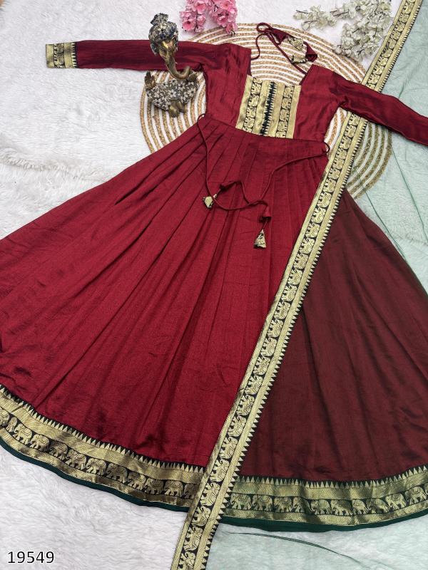 Elegant Traditional Women's Gown & Dupatta Set, Vichitra Silk, Jacquard Work - Pickkart