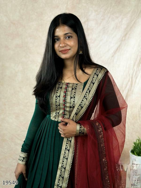 Elegant Traditional Women's Gown & Dupatta Set, Vichitra Silk, Jacquard Work - Pickkart