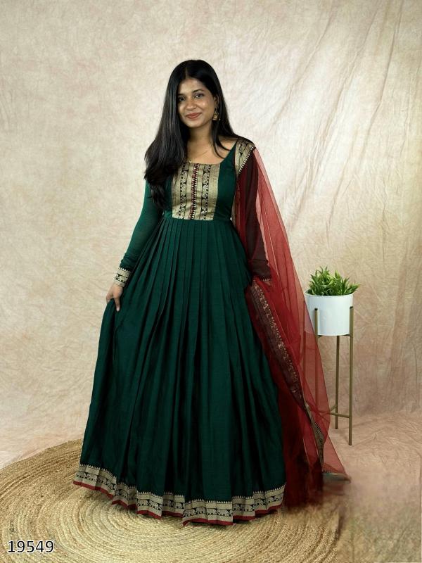 Elegant Traditional Women's Gown & Dupatta Set, Vichitra Silk, Jacquard Work - Pickkart