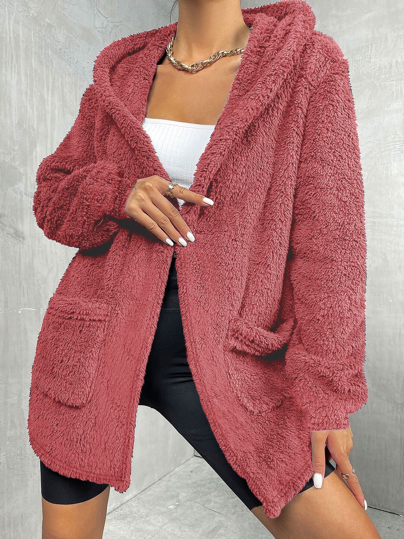 Fashion Casual Thick Women's Plush Top Hooded Jacket - Pickkart