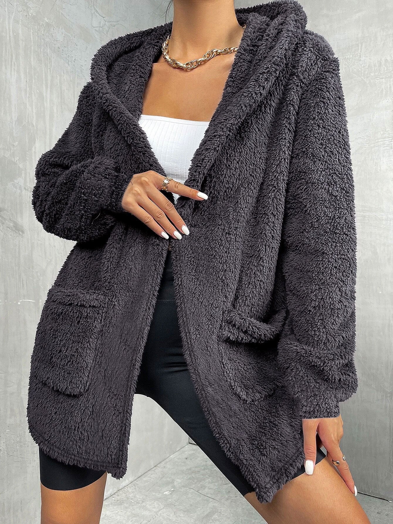 Fashion Casual Thick Women's Plush Top Hooded Jacket - Pickkart
