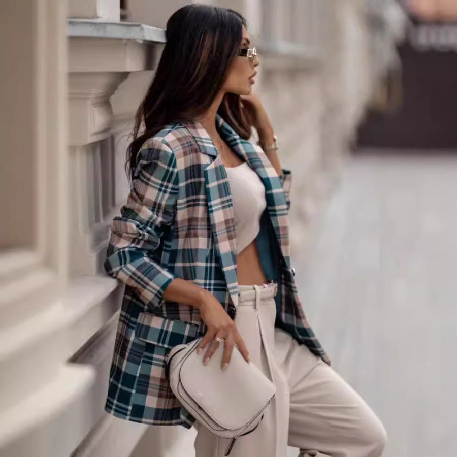 Fashionable Temperament Plaid Blazer Lightweight Top - Pickkart