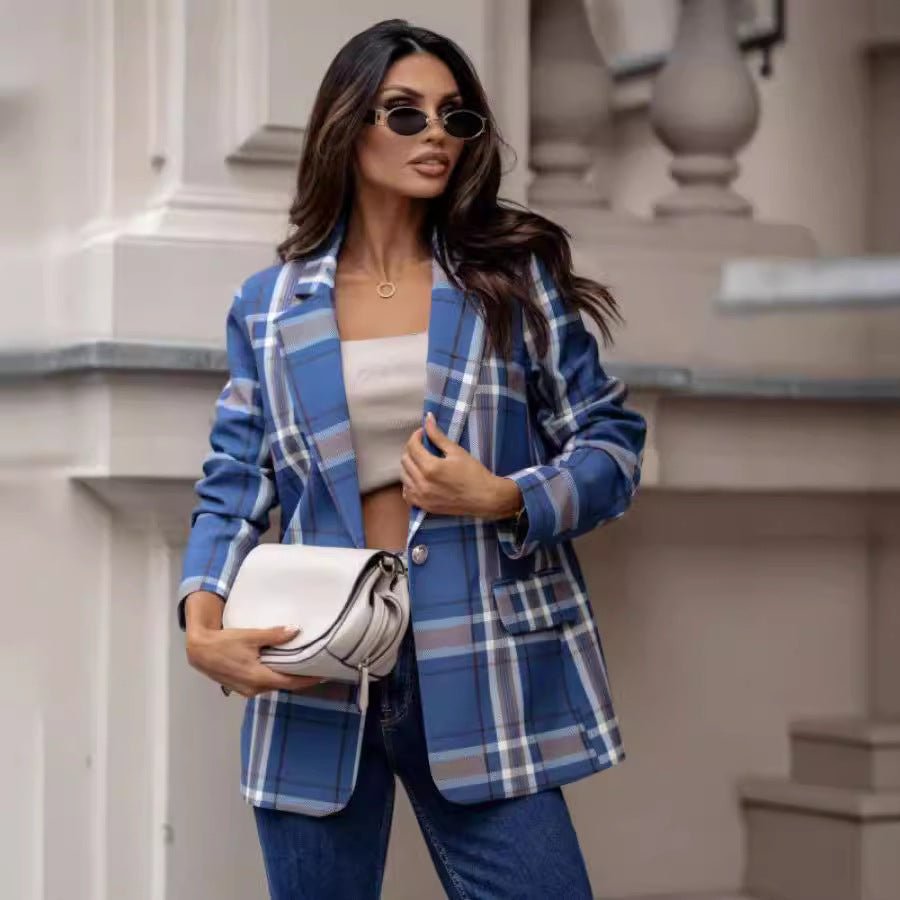 Fashionable Temperament Plaid Blazer Lightweight Top - Pickkart