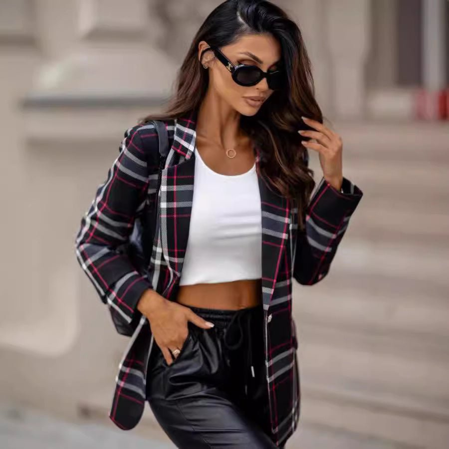 Fashionable Temperament Plaid Blazer Lightweight Top - Pickkart