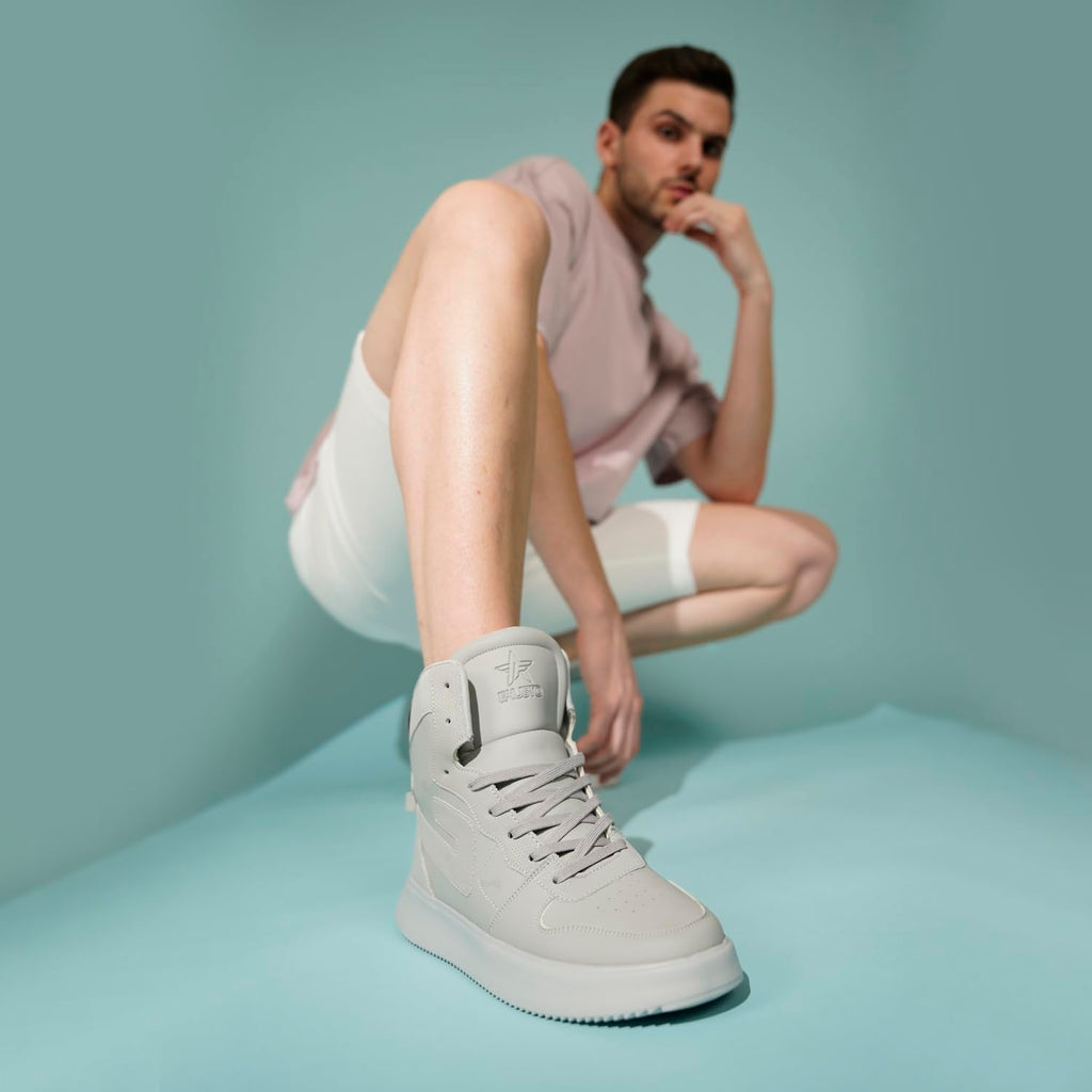 FAUSTO Men's High Top Chunky Classic Lace Up Sneakers|High Ankle Sneakers with Memory Cushion|Lightweight All Day Sneakers - Pickkart