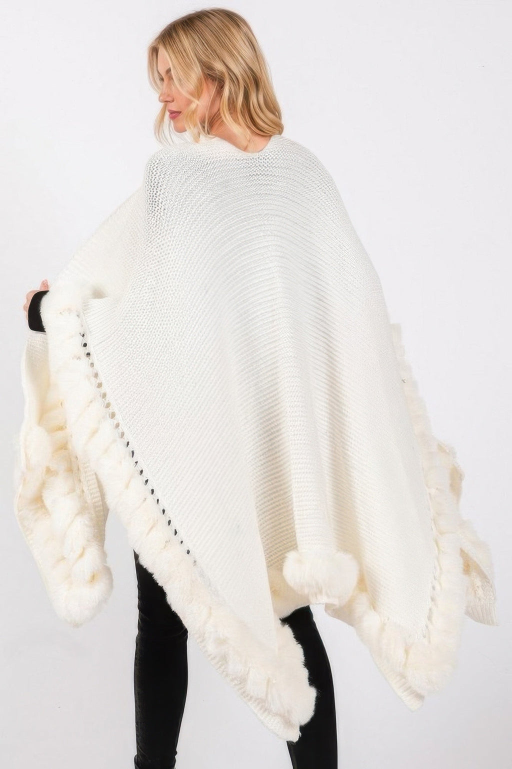 Faux Fur Trim Cape With Closure - Pickkart