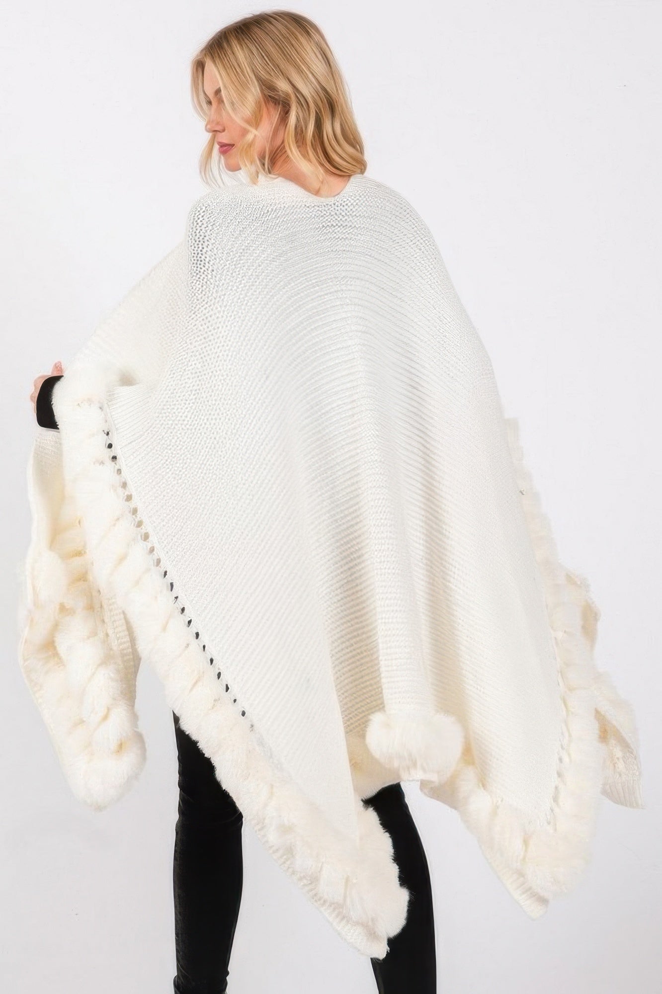 Faux Fur Trim Cape With Closure - Pickkart