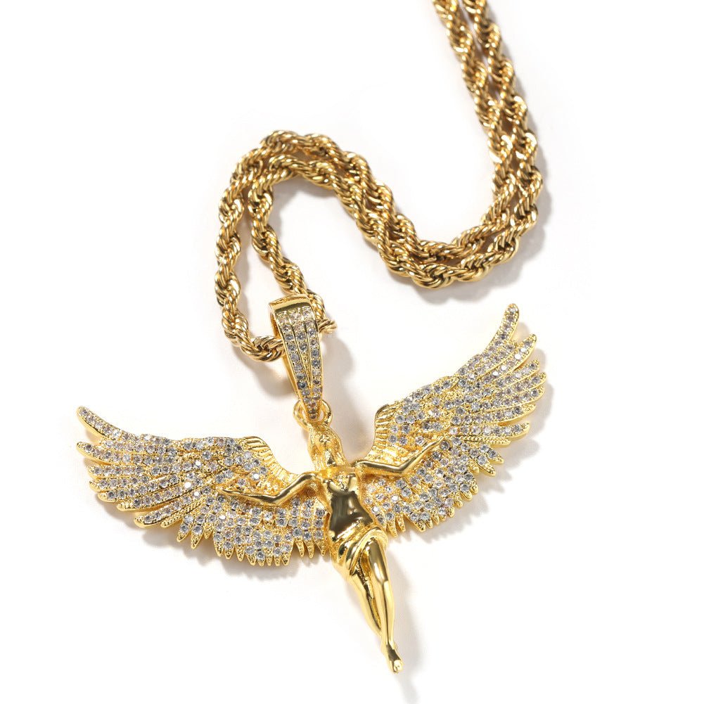 Female Versatile Retro Diamonds Angel Wings Necklace - Pickkart