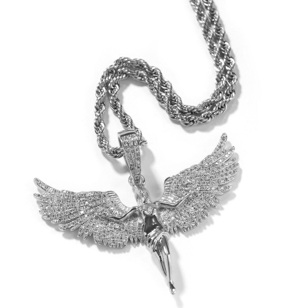 Female Versatile Retro Diamonds Angel Wings Necklace - Pickkart