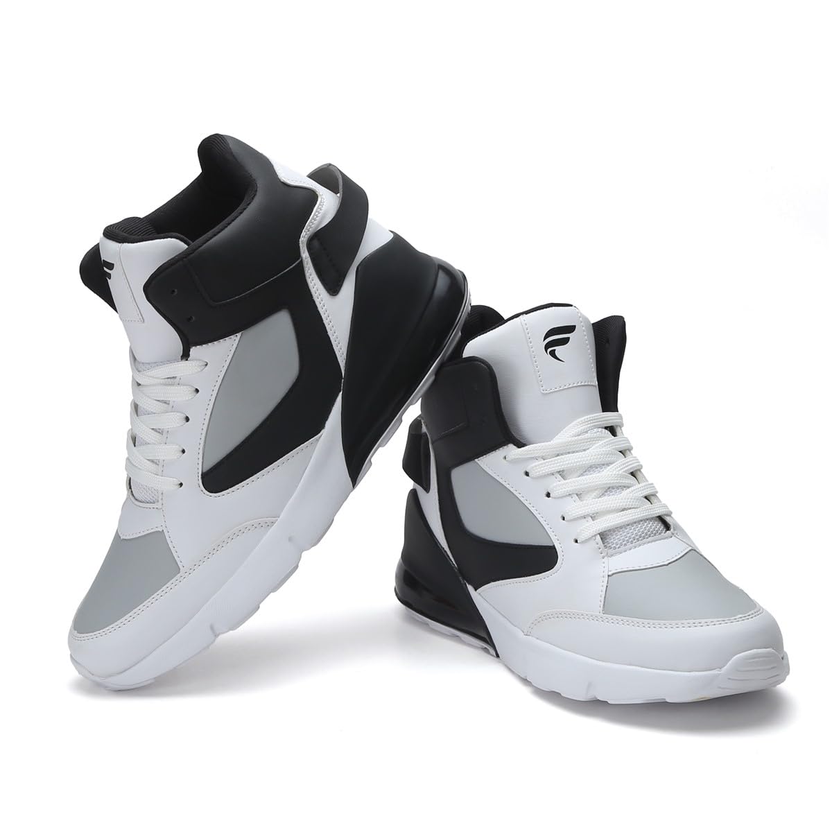 FIELD CARE High - Top Athletic Sneakers, White and Tan Colour Block Design, Lace - up Sports Shoes with Black Accents - Pickkart