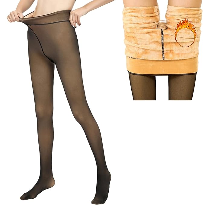 Fleece Lined Tights Women Leggings Thermal Pantyhose Fake Translucent Tights Opaque High Waisted - Pickkart
