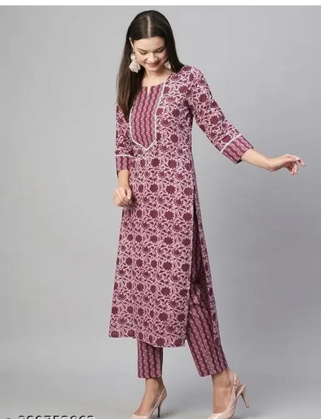 Floral Printed Women Cotton Women Kurta With Pant (2 Psc Set) - Pickkart