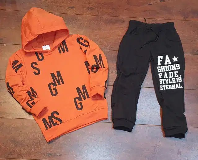Full Sleeves Hooded Tracksuit for Boys (Orange & Black, 3 - 4 Years) - Pickkart