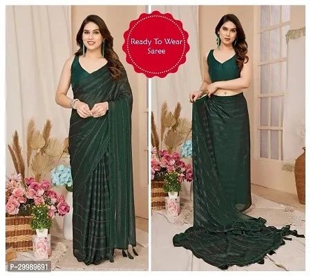 Georgette Striped Saree for Women (Bottle Green, 6.3 m) - Pickkart
