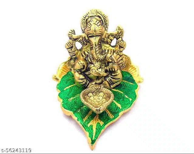 God Ganeshji Diya Set (Brass & Green) - Pickkart