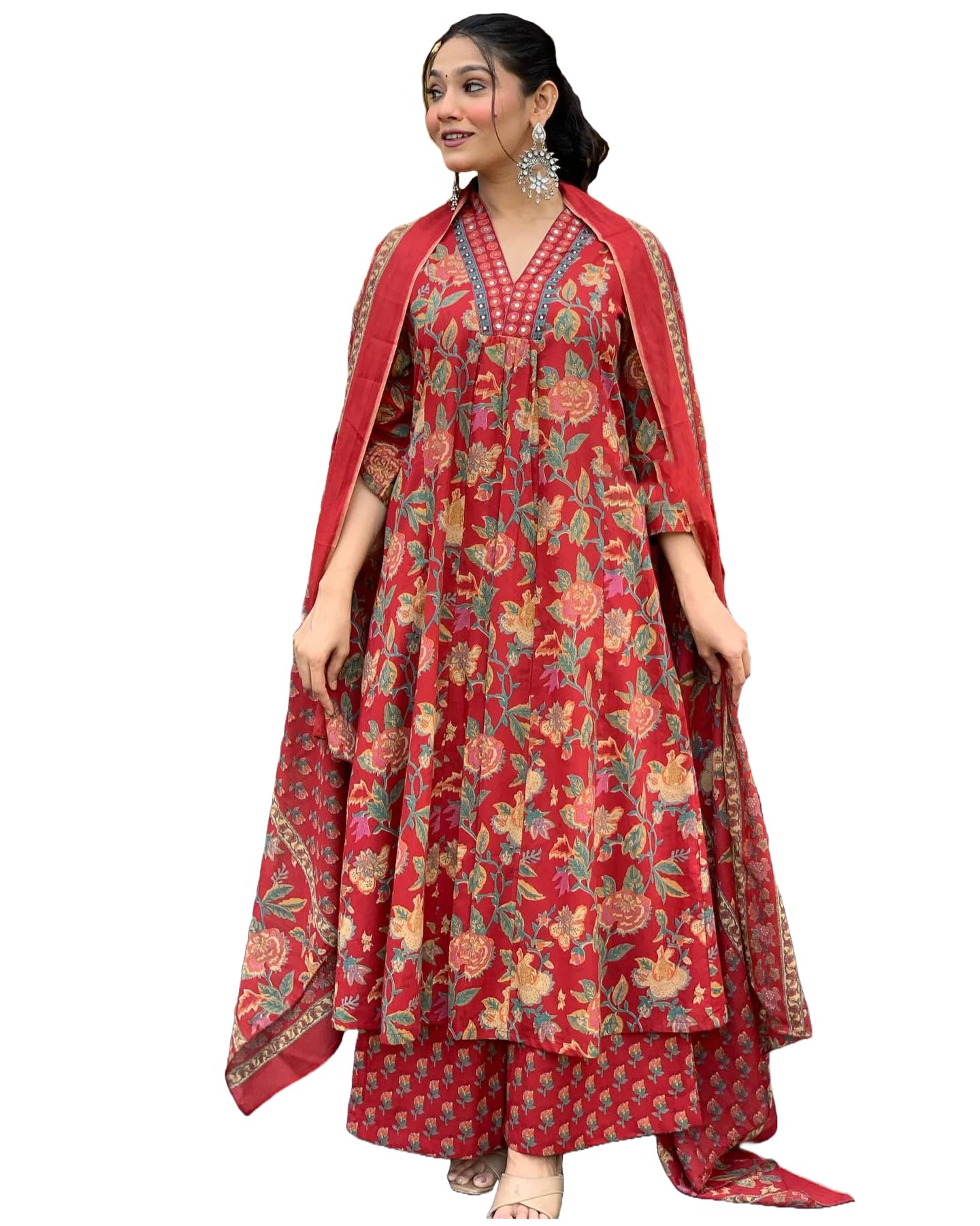 GoSriKi Women's Rayon Viscose Anarkali Printed Kurta with Palazzo & Dupatta - Pickkart