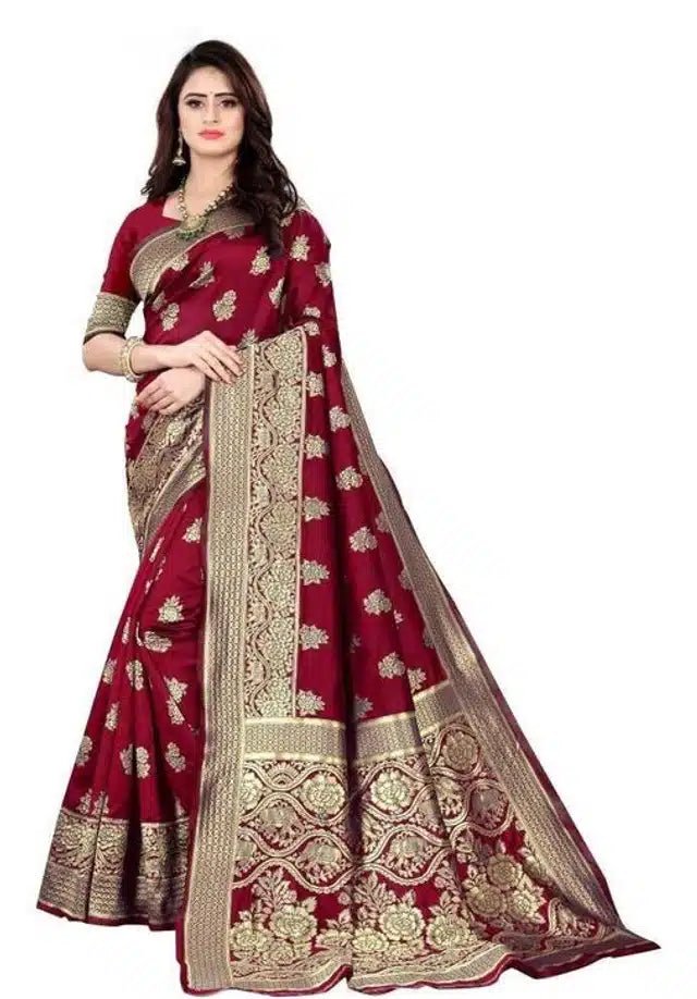 Jacquard Foil Printed Saree for Women (Black, 6.3 m) - Pickkart