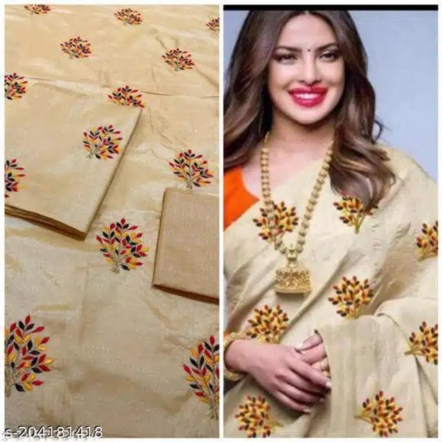 Jacquard Saree For Women (Off White, 6.3m) - Pickkart