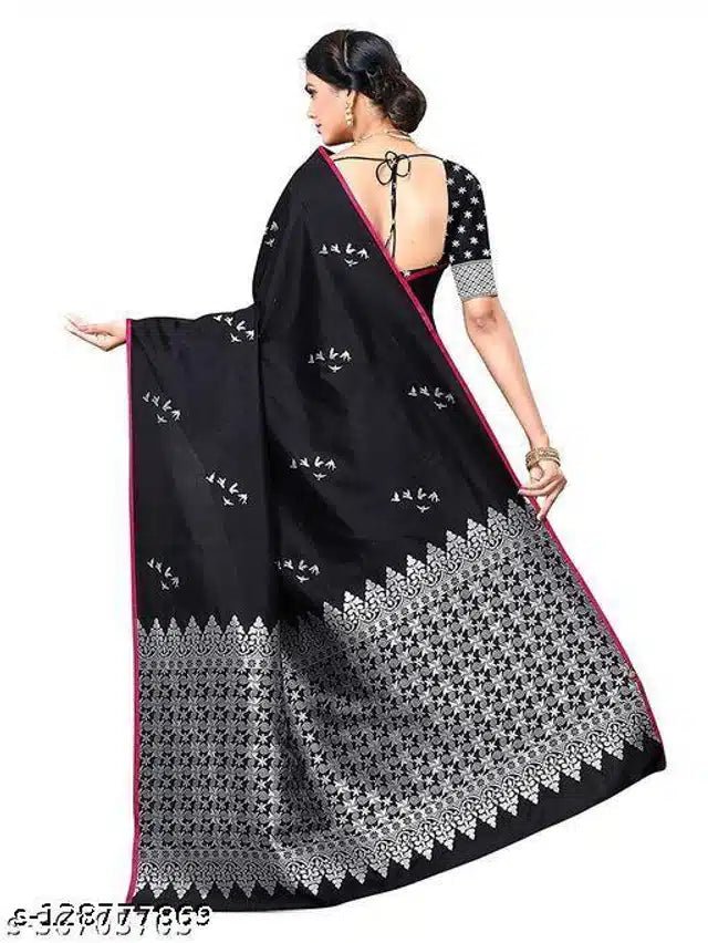 Jacquard Saree With Blouse For Women (Black, 6.3M) - Pickkart