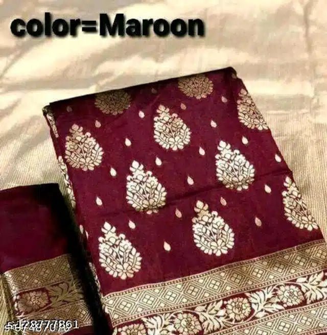 Jacquard Saree With Blouse For Women (Dark Red, 6.3M) - Pickkart