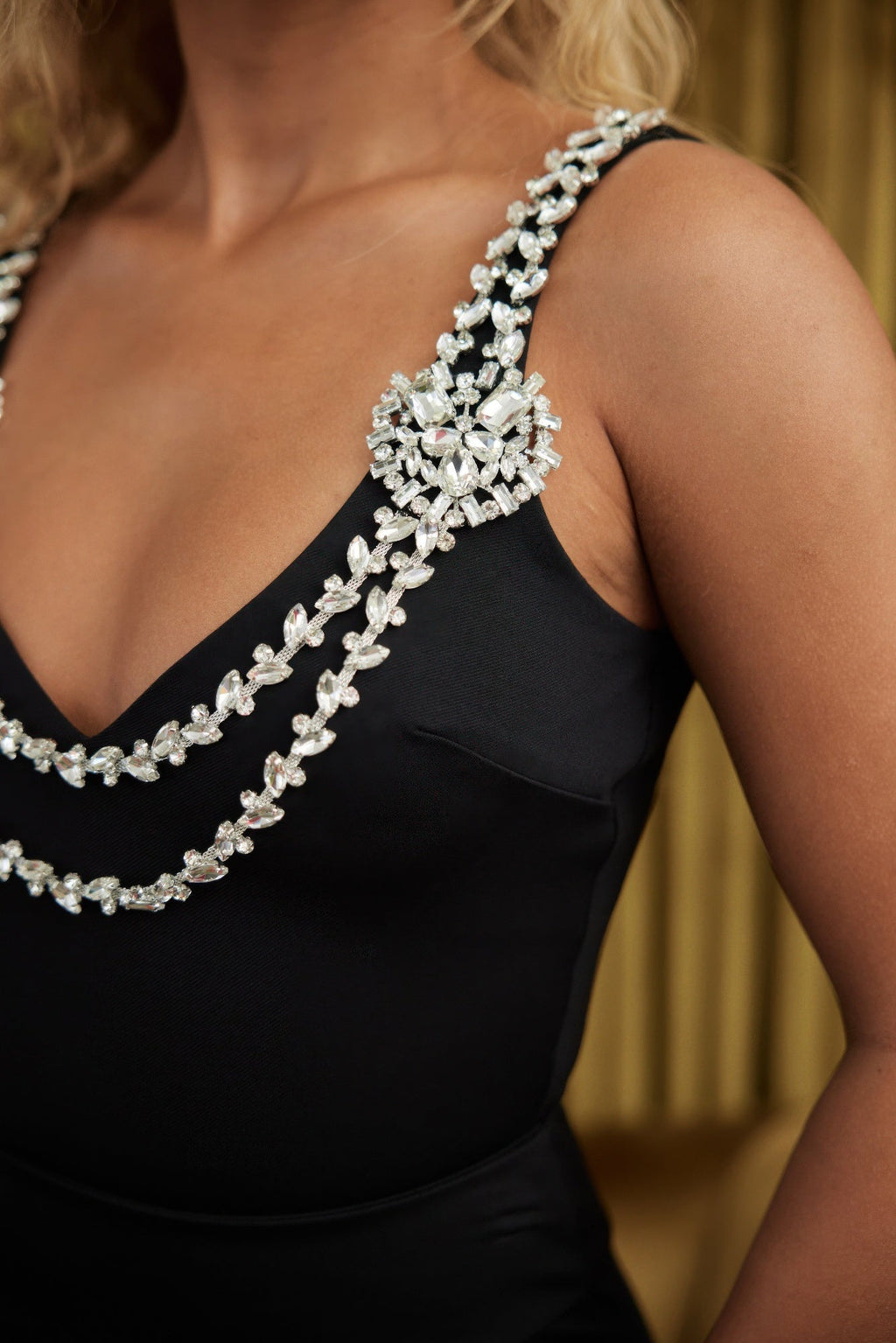 Layered Crystal Stone Strap Bodysuit - Pickkart