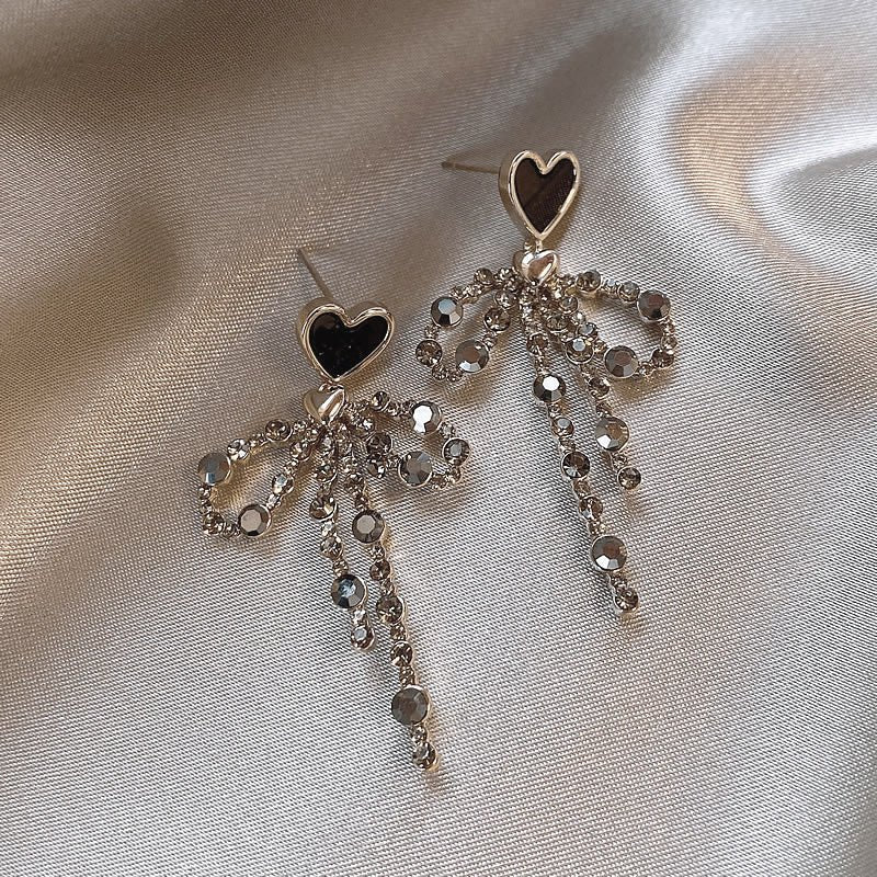 Love Heart Bow Tie Stud Earrings For Women - Pickkart