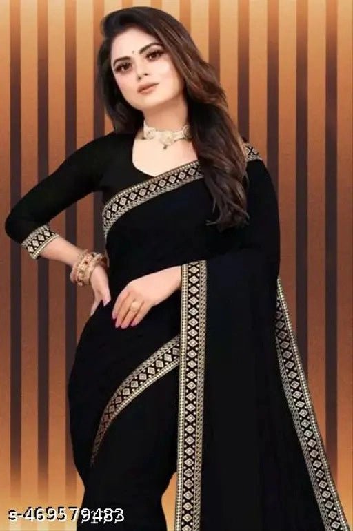 Lycra Blend Solid Saree for Women (Black, 6.3 m) - Pickkart