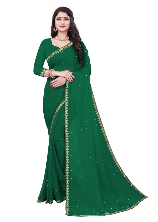 Lycra Blend Solid Saree for Women (Green, 6.3 m) - Pickkart