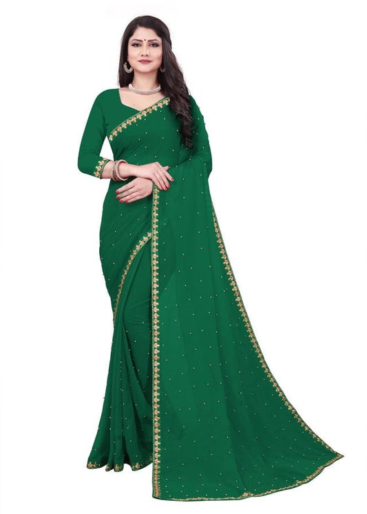 Lycra Blend Solid Saree for Women (Green, 6.3 m) - Pickkart
