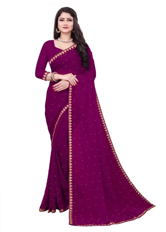 Lycra Blend Solid Saree for Women (Purple, 6.3 m) - Pickkart