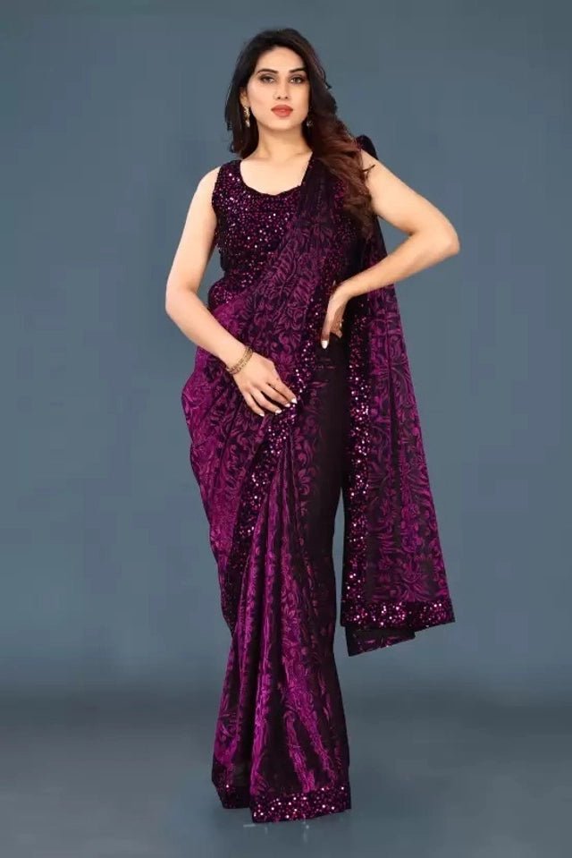 Lycra Blend Solid Saree for Women (Purple, 6.3 m) - Pickkart