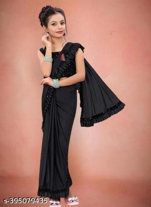 Lycra Solid Saree for Girls (Black, 3 - 4 Years) - Pickkart