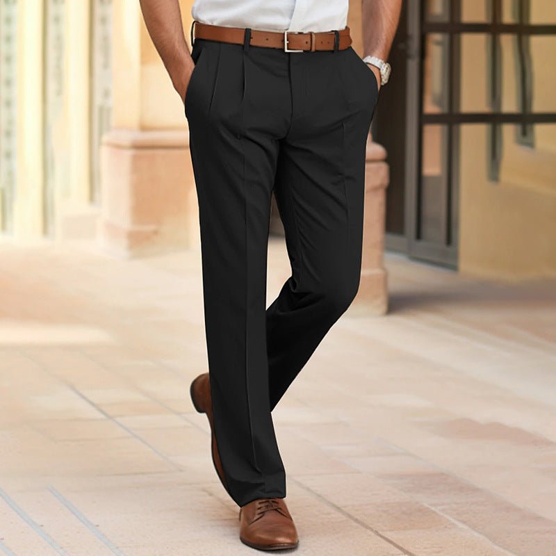 Men's Casual Suit Pants Fashion Trousers Mid Waist Straight Long Pants For Office Business Formal - Pickkart