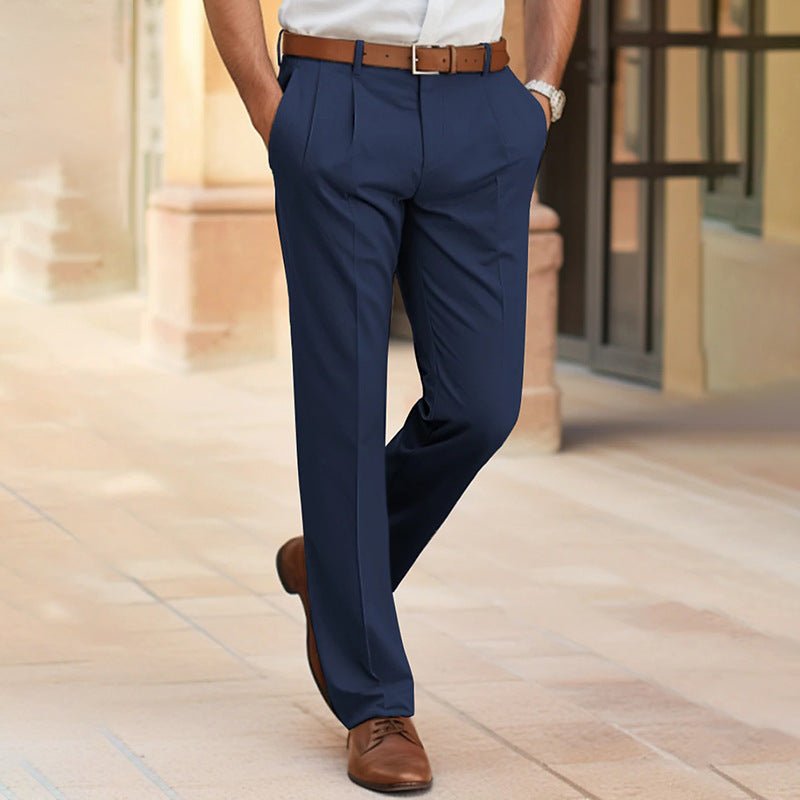 Men's Casual Suit Pants Fashion Trousers Mid Waist Straight Long Pants For Office Business Formal - Pickkart