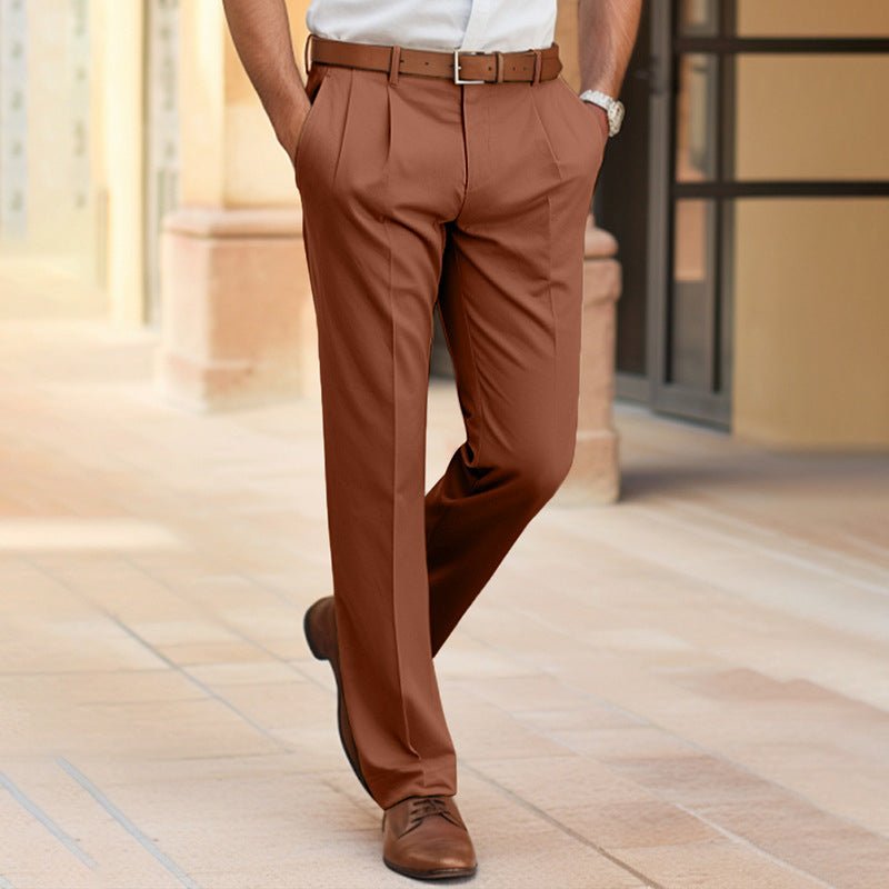 Men's Casual Suit Pants Fashion Trousers Mid Waist Straight Long Pants For Office Business Formal - Pickkart