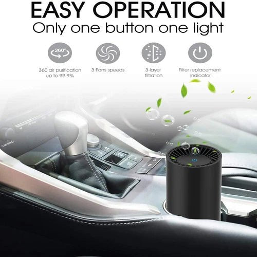 Mini Car Air Purifier True HEPA Air Purifier Ionizer Portable Air Cleaner Black - Pickkart