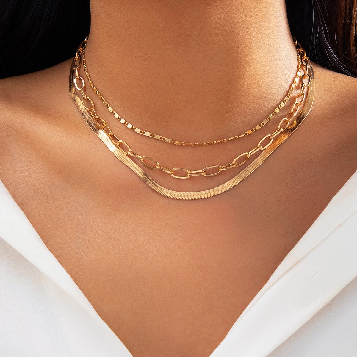 Multi - layer Snake Bone Chain Contrast Color Necklace - Pickkart