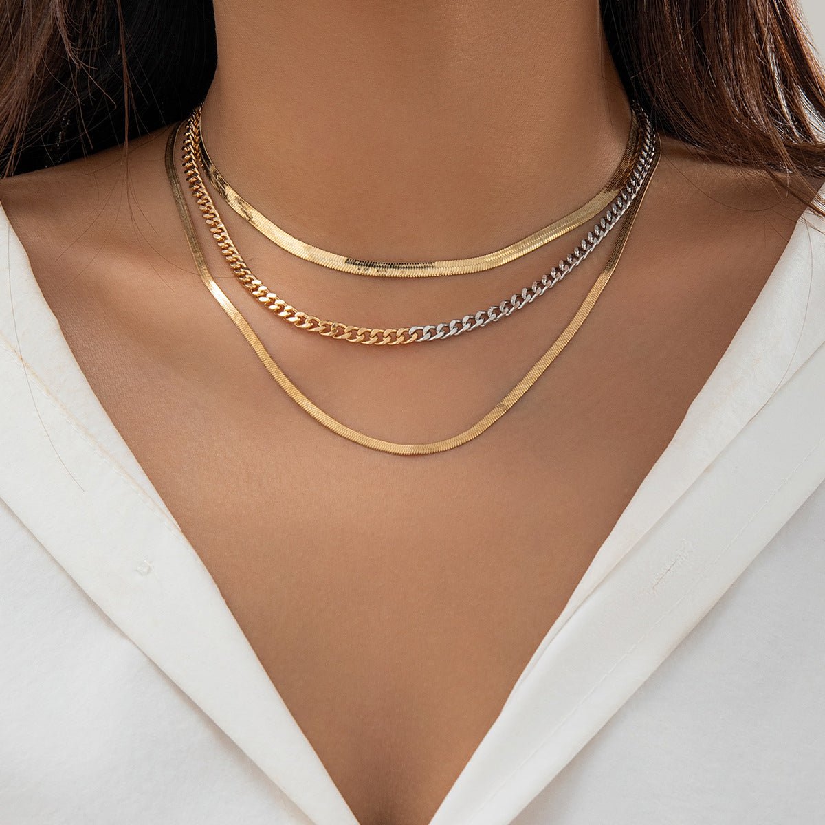 Multi - layer Snake Bone Chain Contrast Color Necklace - Pickkart