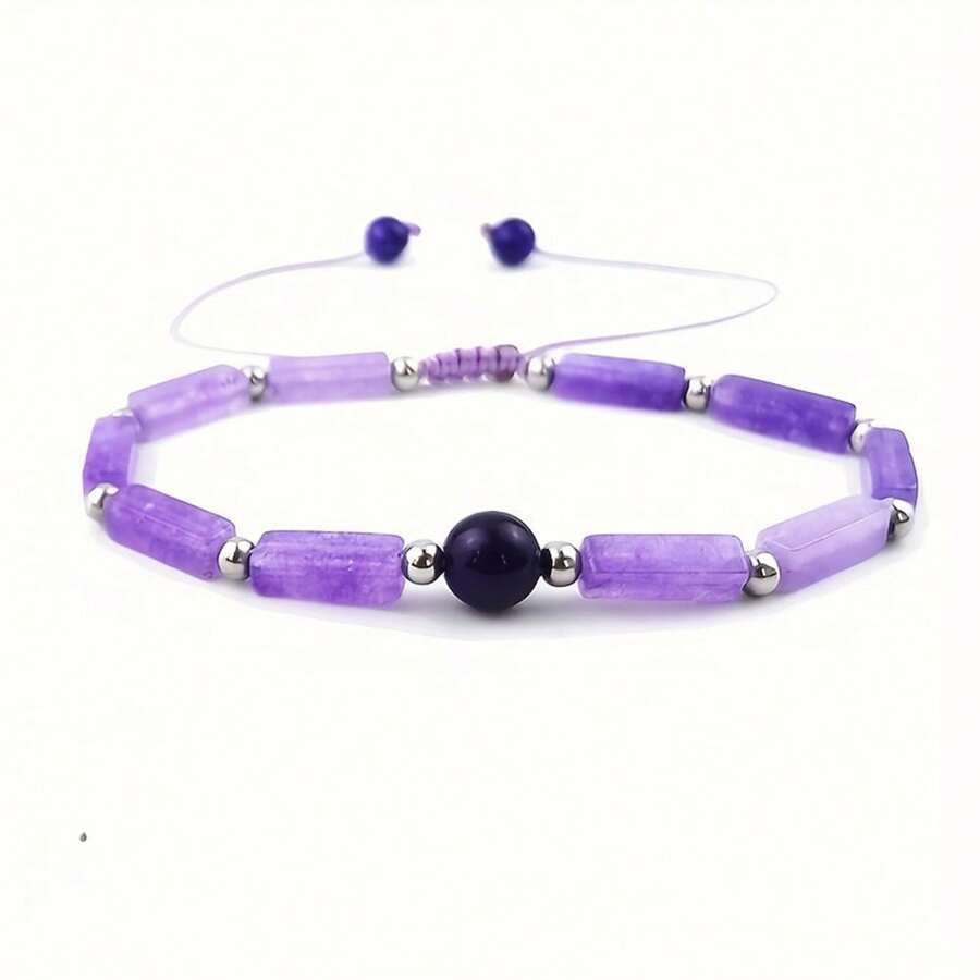 Natural Amethyst Rectangular Women's Braided Anklet - Pickkart