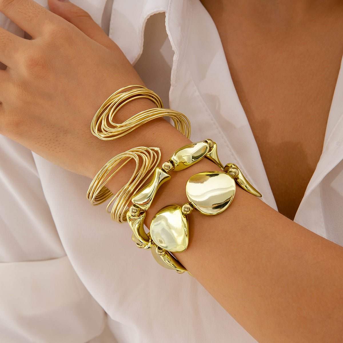 New Multi - layer Line Winding Geometric Open Bracelet Suit - Pickkart