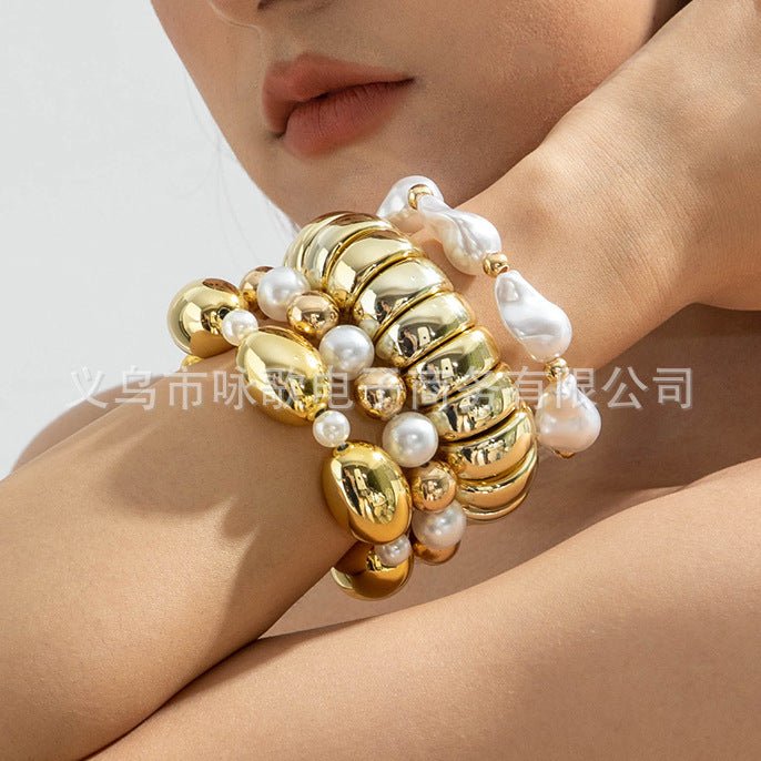 New Multi - layer Line Winding Geometric Open Bracelet Suit - Pickkart