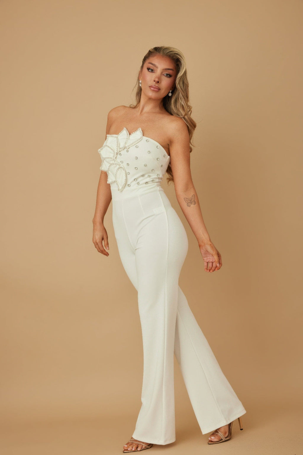 Petal Layer Flap With Rhinestones Jumpsuit - Pickkart